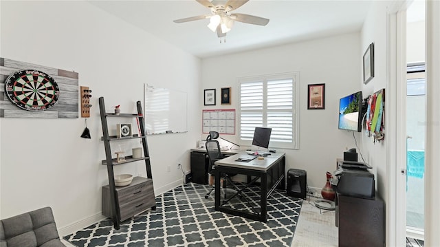 office area featuring ceiling fan