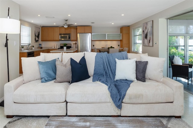 living room featuring sink