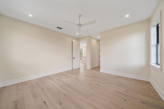 656 Tropical Cir, Sarasota, FL 34242 - unfurnished room featuring ceiling fan, recessed lighting, light wood-style flooring, and visible vents