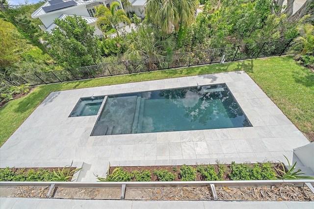 656 Tropical Cir, Sarasota, FL 34242 - view of pool featuring a fenced backyard, a fenced in pool, and a yard