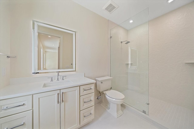 656 Tropical Cir, Sarasota, FL 34242 - full bathroom featuring visible vents, vanity, toilet, walk in shower, and recessed lighting