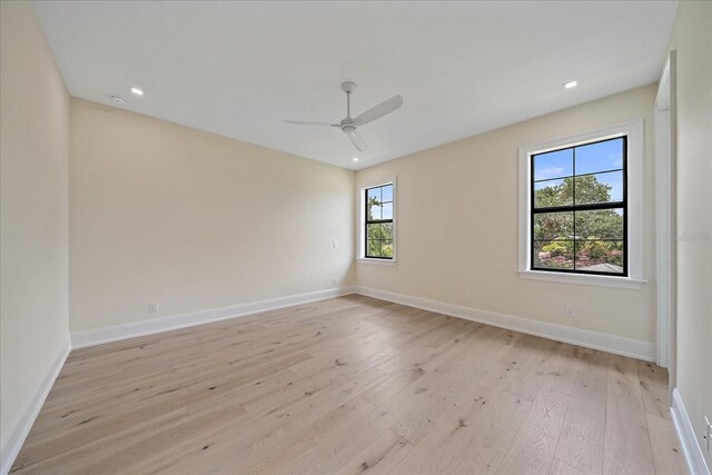 656 Tropical Cir, Sarasota, FL 34242 - unfurnished room featuring recessed lighting, baseboards, a ceiling fan, and light wood finished floors