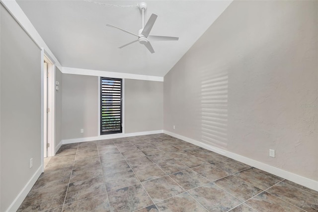 interior space with lofted ceiling and ceiling fan