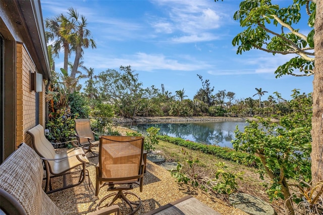 view of patio / terrace featuring a water view