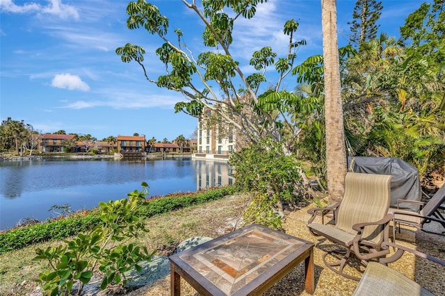 exterior space featuring a water view