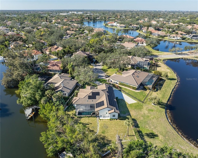 aerial view with a water view