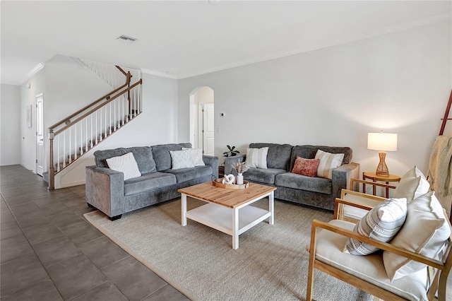 living room featuring ornamental molding