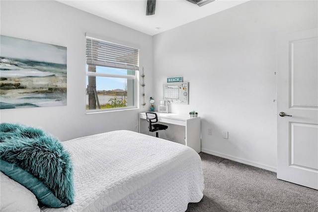 bedroom with carpet flooring and ceiling fan