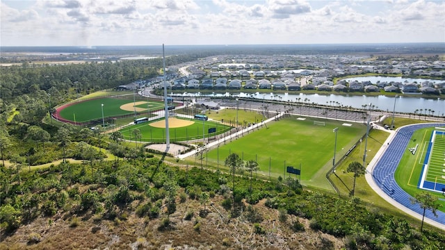 aerial view with a water view