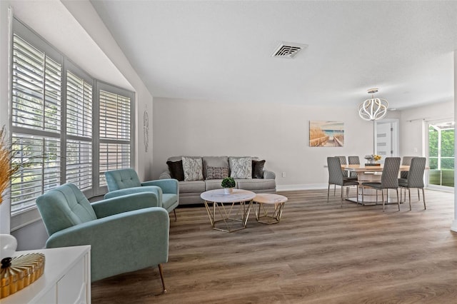 living room with hardwood / wood-style floors