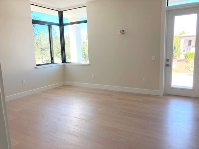 spare room featuring a healthy amount of sunlight and light hardwood / wood-style flooring