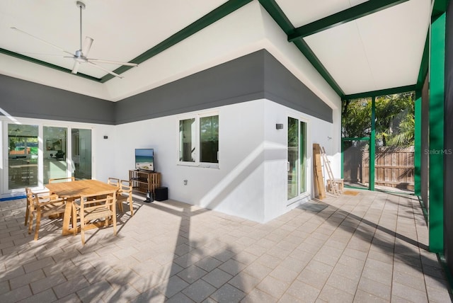 view of patio featuring ceiling fan