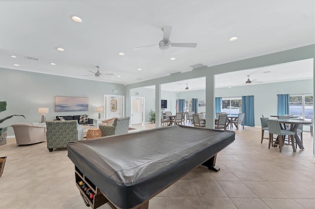 recreation room featuring pool table and light tile patterned flooring