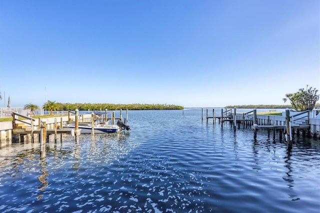 view of dock featuring a water view