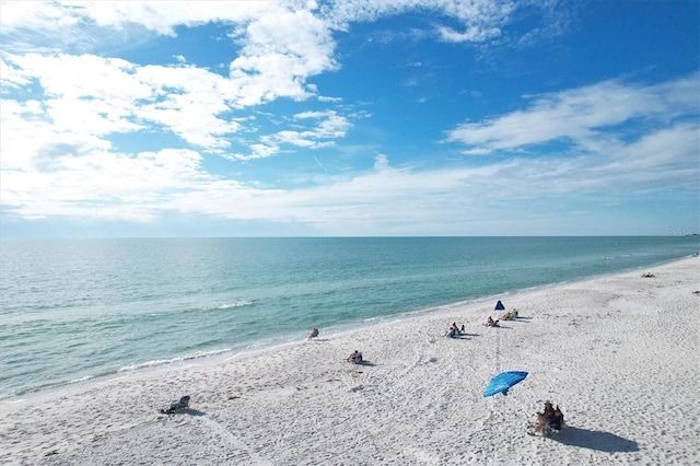 view of water feature with a beach view