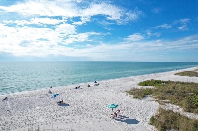 property view of water featuring a view of the beach