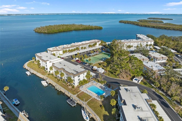 bird's eye view featuring a water view