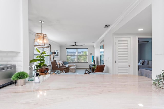 interior space featuring crown molding and radiator heating unit