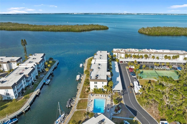 aerial view with a water view