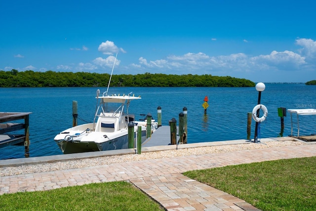 dock area featuring a water view