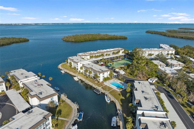 aerial view with a water view