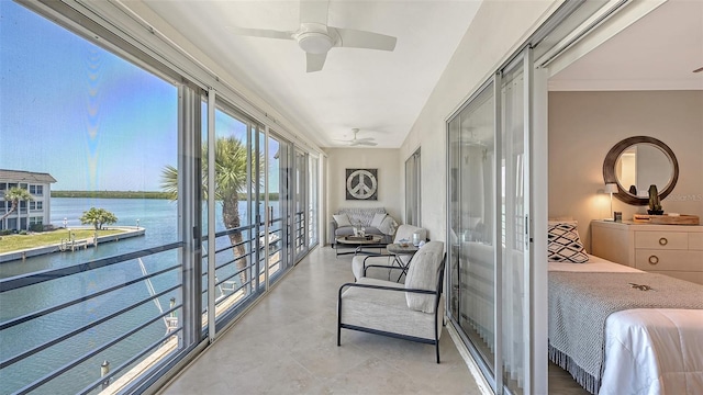 interior space featuring a water view and french doors