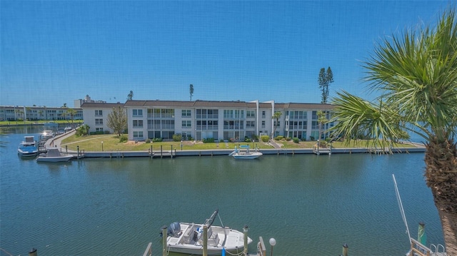 view of water feature with a boat dock