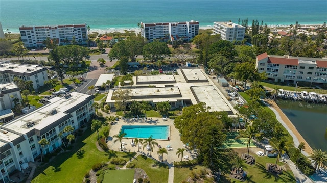 bird's eye view featuring a water view