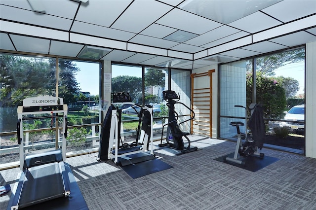 gym with a wall of windows