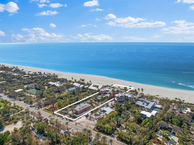 drone / aerial view with a water view and a view of the beach