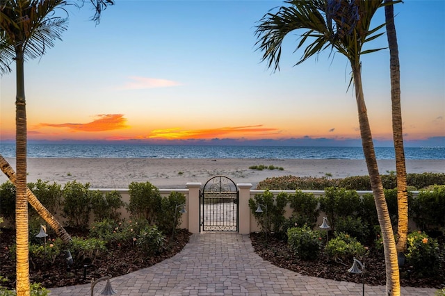 water view featuring a gate