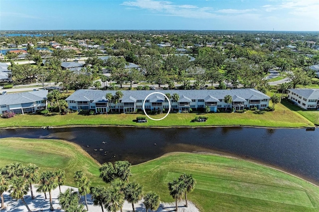 bird's eye view featuring a water view