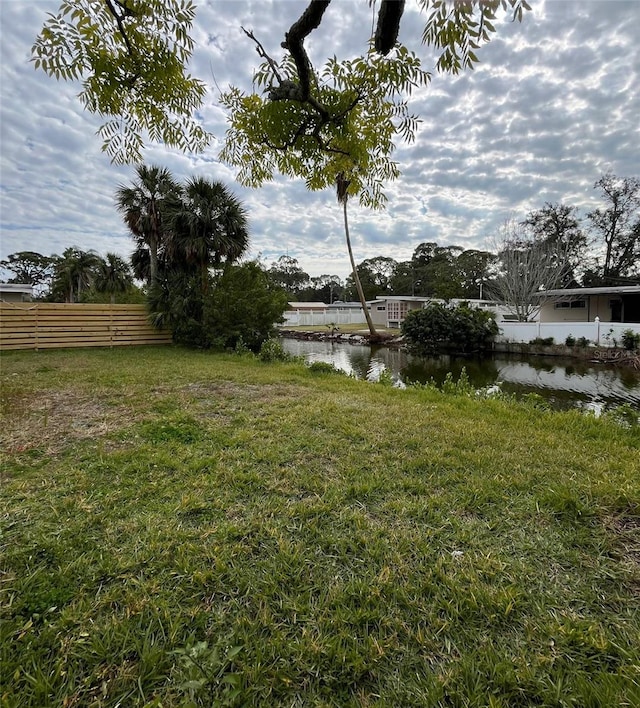 view of yard with a water view