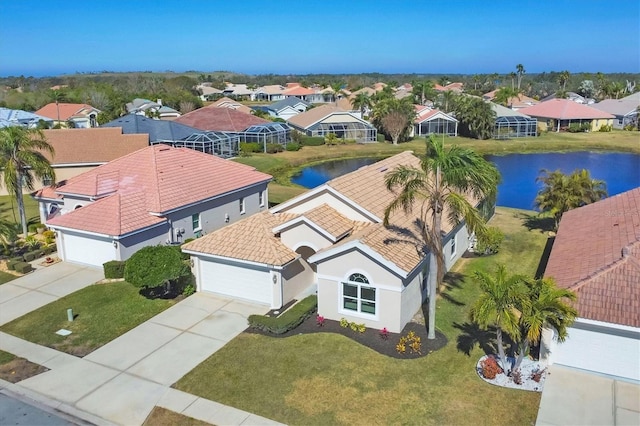 aerial view with a water view