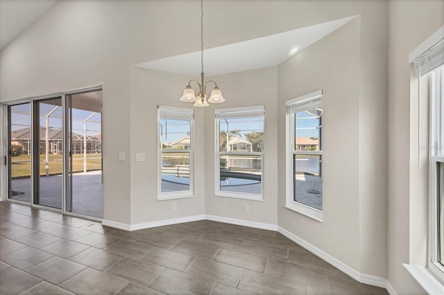 unfurnished dining area with a wealth of natural light and a chandelier