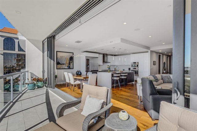 living room with light wood-type flooring