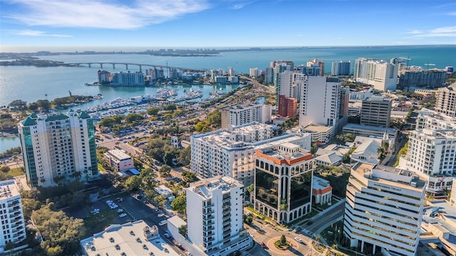 aerial view featuring a water view