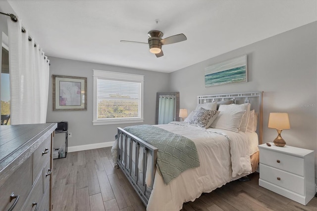 bedroom featuring ceiling fan and light hardwood / wood-style floors