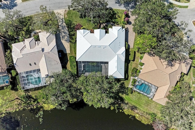 aerial view with a water view