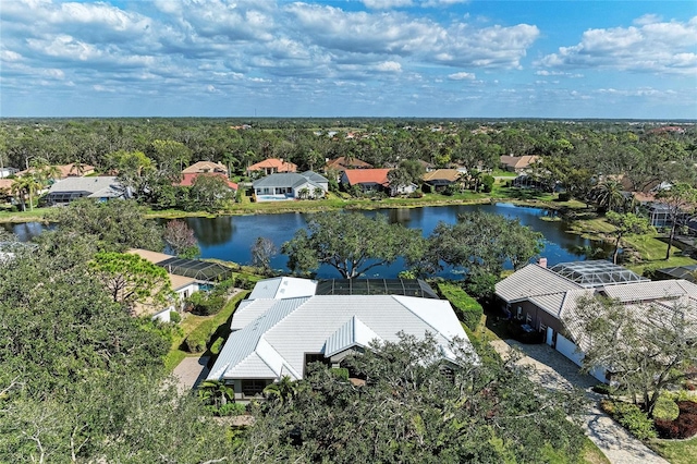 aerial view with a water view