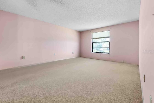 spare room featuring light colored carpet and a textured ceiling