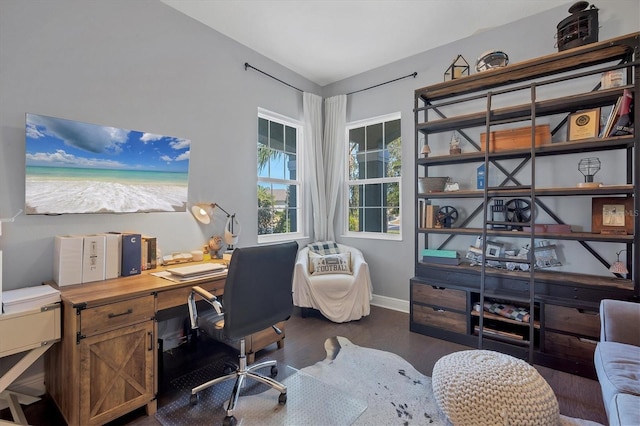 office area with dark hardwood / wood-style flooring