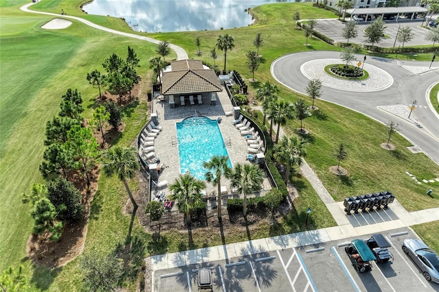 aerial view featuring a water view