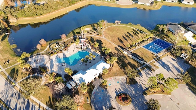 aerial view with a water view