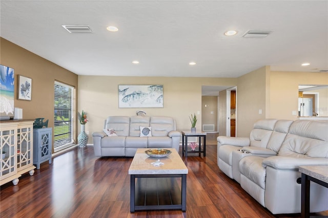 living room featuring dark hardwood / wood-style flooring