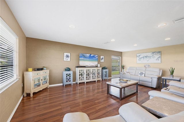 living room with dark wood-type flooring