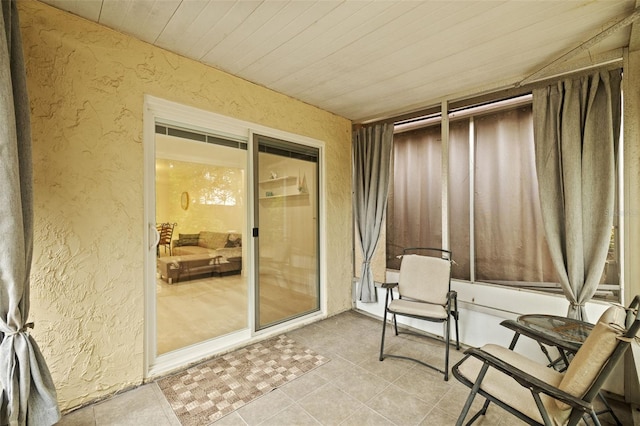 interior space with wood ceiling