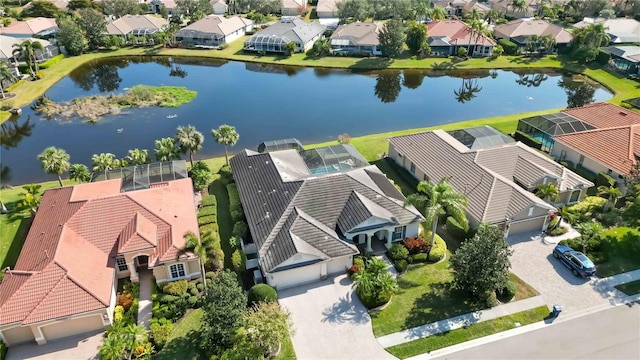 aerial view with a water view