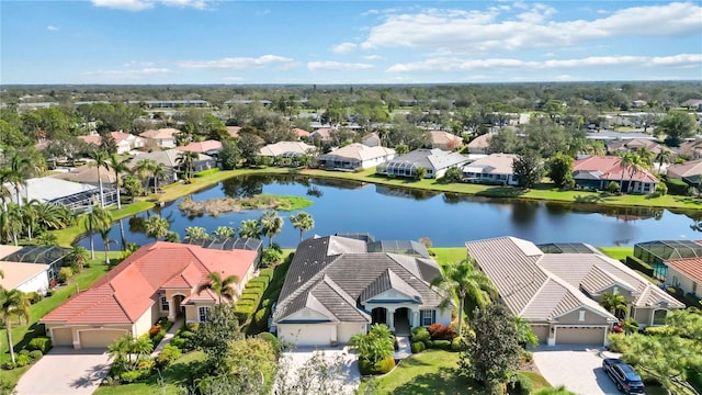 aerial view with a water view