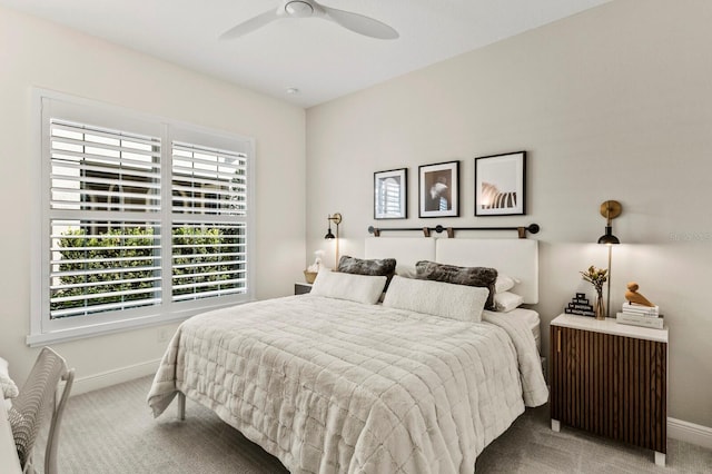 bedroom featuring carpet flooring and ceiling fan